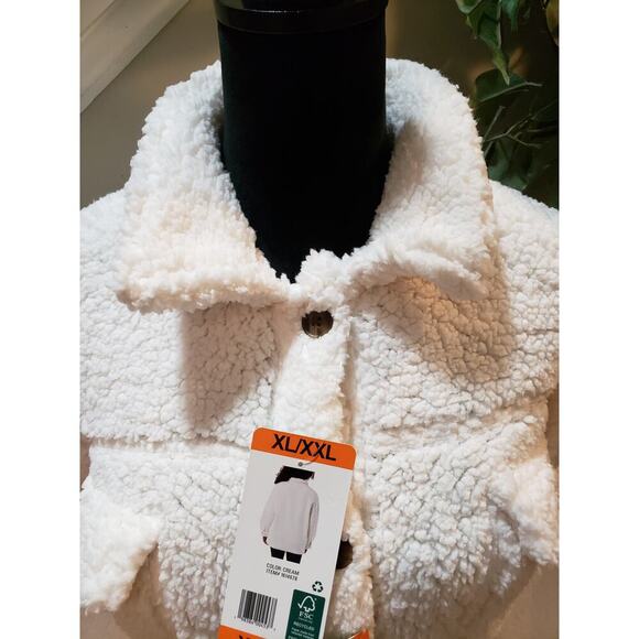 32 Degrees Heat Sherpa Jacket White Fuzzy Button Front XL/XXL Cozy Winter Warm - Picture 3 of 13